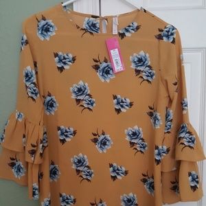 NWT Target floral mustard blouse XS